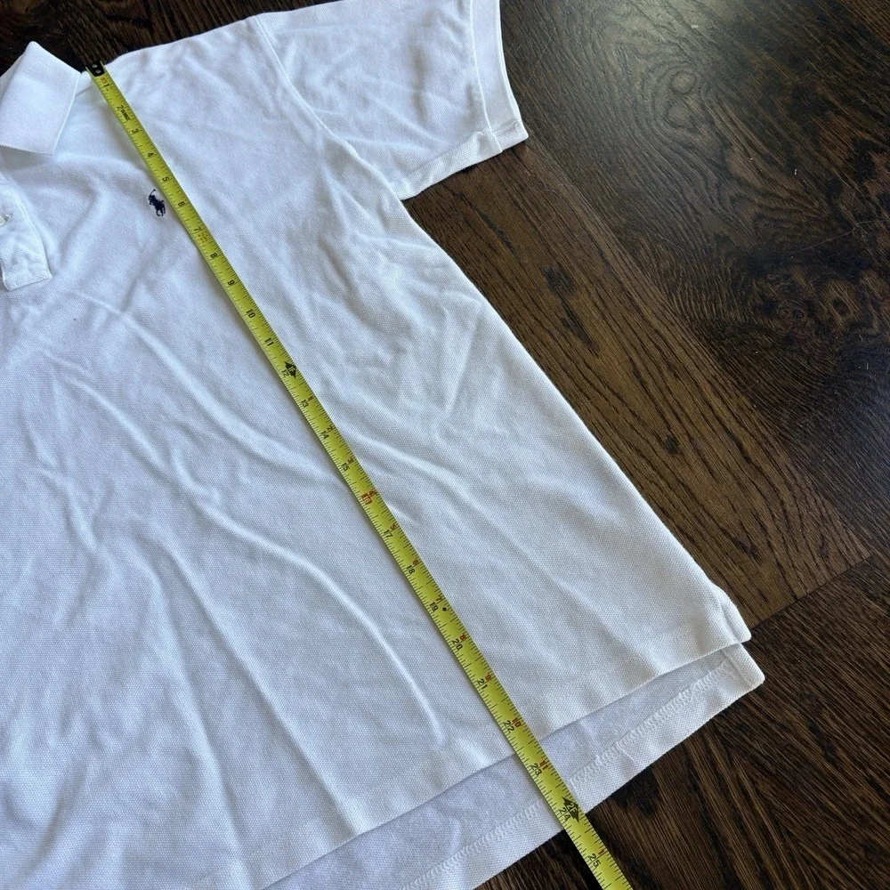 Vtg 90s Ralph Lauren Sport Polo Shirt Top White Navy Pony L 20.5x24.5 Preppy